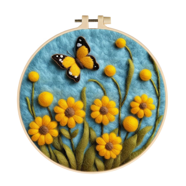 Butterfly Hovers Over Blooms Wool Needle Felting Painting Kit