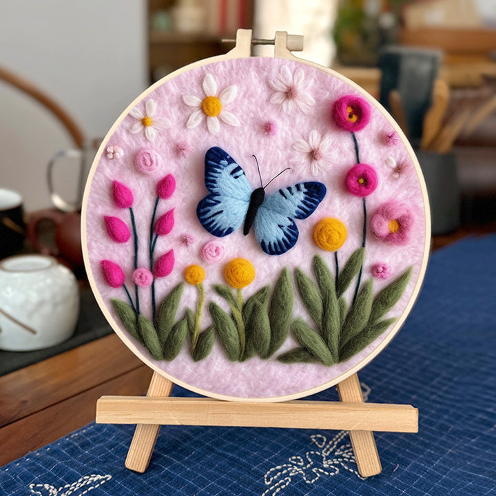 Butterfly Dances Among Colorful Blooms Wool Needle Felting Painting Kit