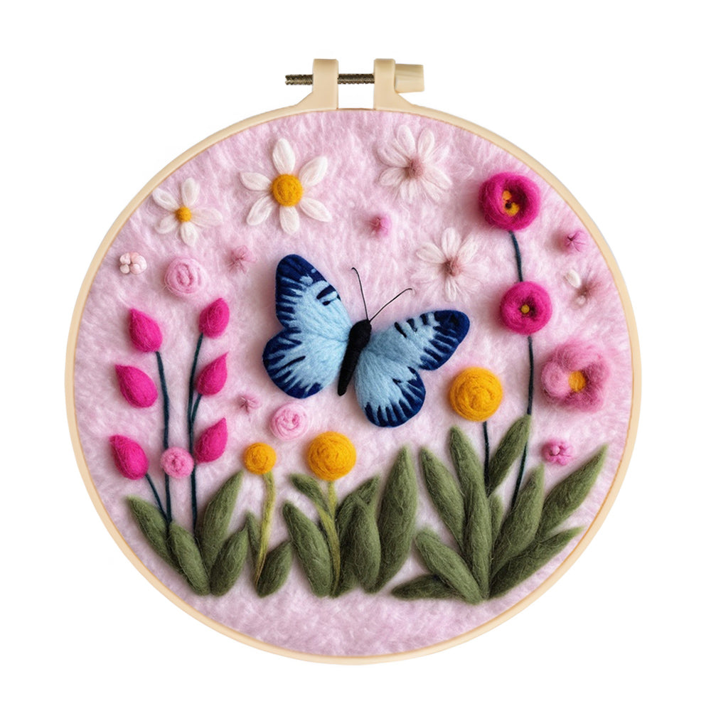Butterfly Dances Among Colorful Blooms Wool Needle Felting Painting Kit