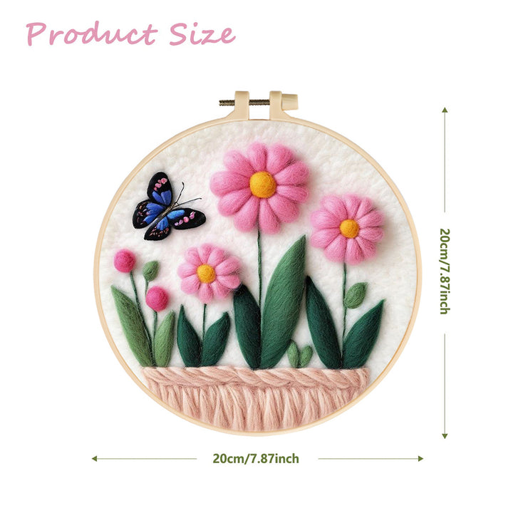 Butterfly Glides Over Colorful Flowers Wool Needle Felting Painting Kit