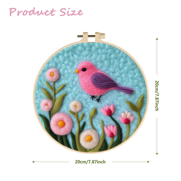 Bird Soars Above Pink and White Flowers Wool Needle Felting Painting Kit