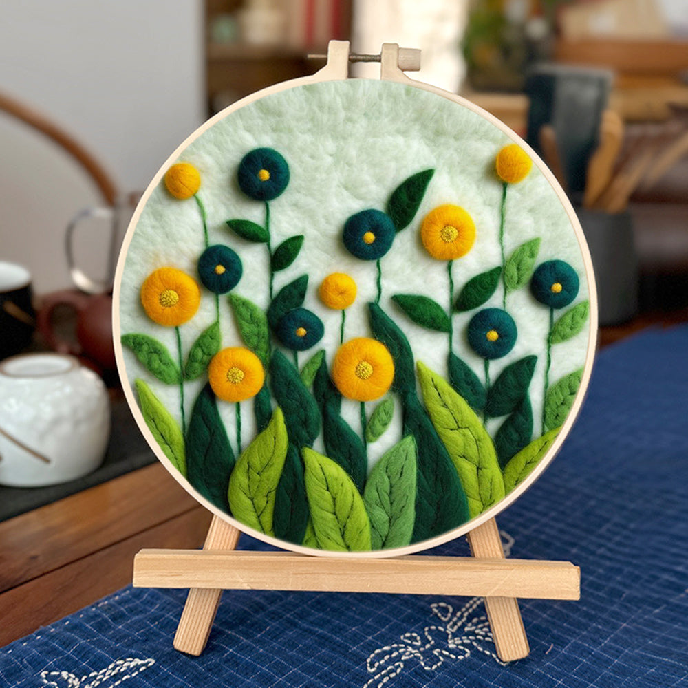 Yellow and Blue Flowers Fill Field Wool Needle Felting Painting Kit