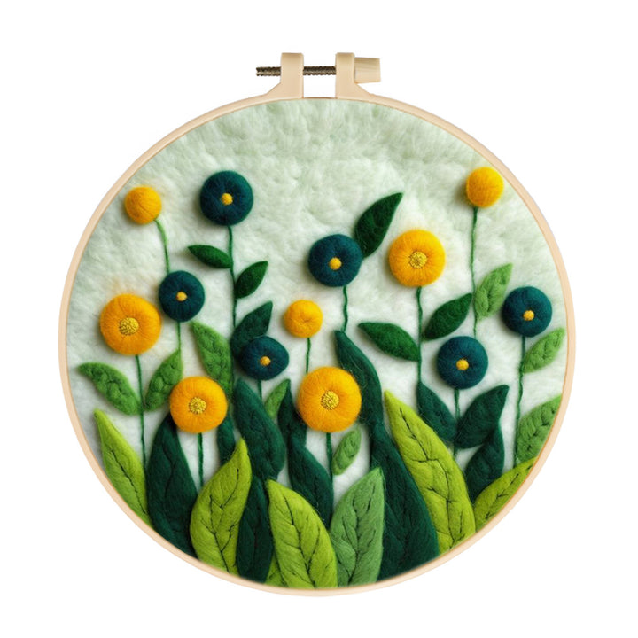 Yellow and Blue Flowers Fill Field Wool Needle Felting Painting Kit