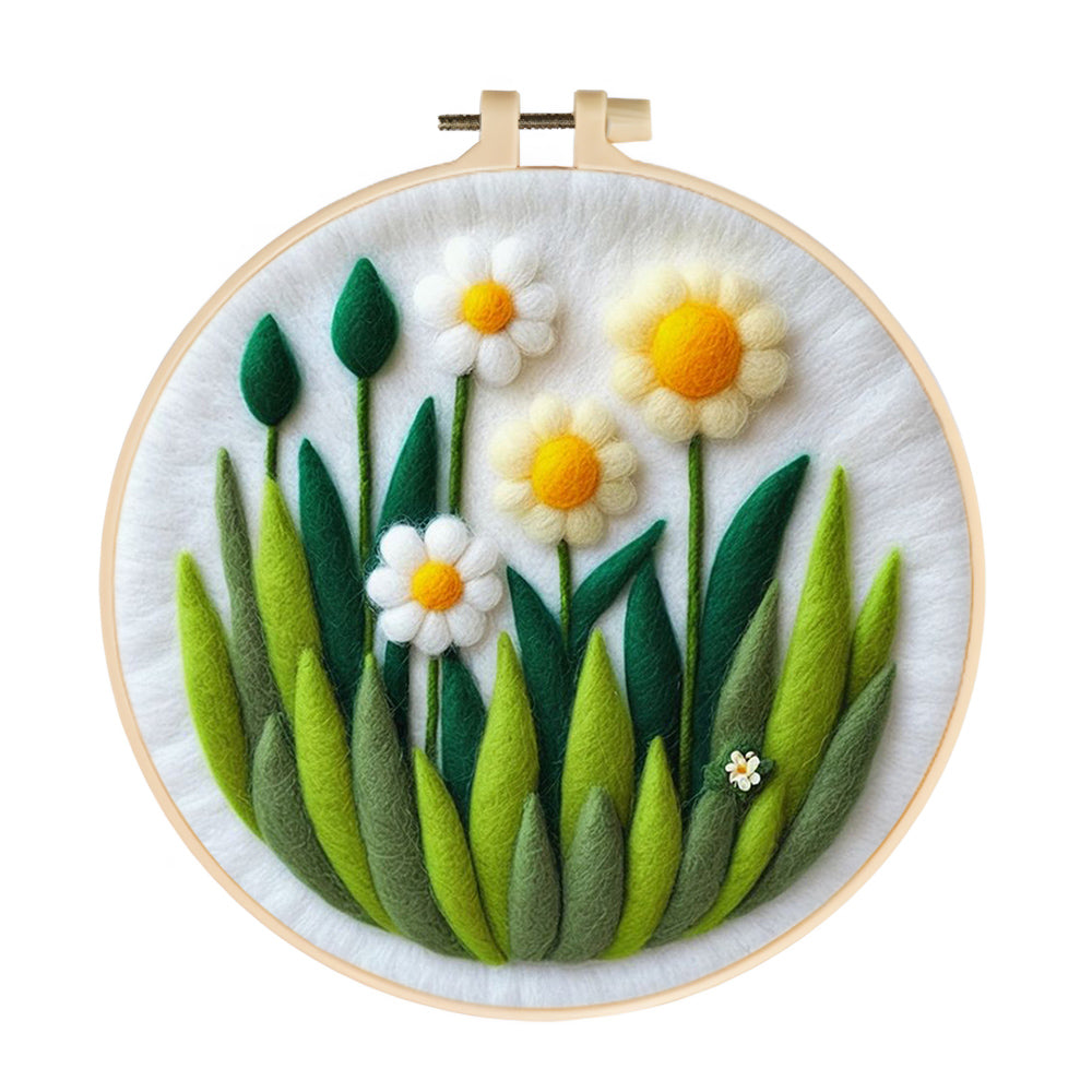 White Daisies Fill the Green Field Wool Needle Felting Painting Kit