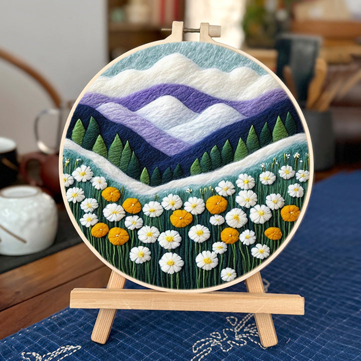 Mountains Rise Above Daisy-filled Meadow Wool Needle Felting Painting Kit