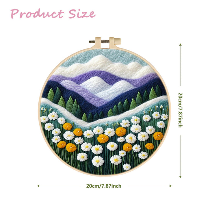 Mountains Rise Above Daisy-filled Meadow Wool Needle Felting Painting Kit