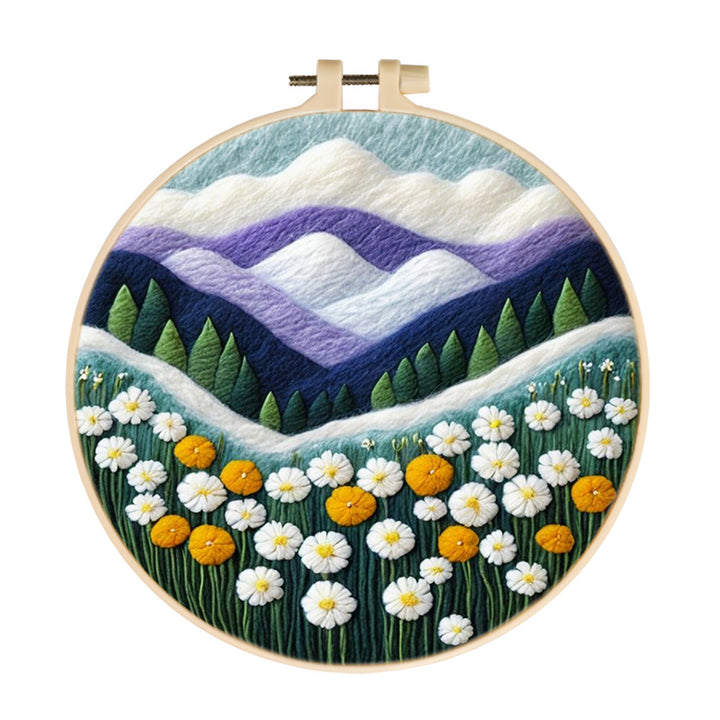 Mountains Rise Above Daisy-filled Meadow Wool Needle Felting Painting Kit