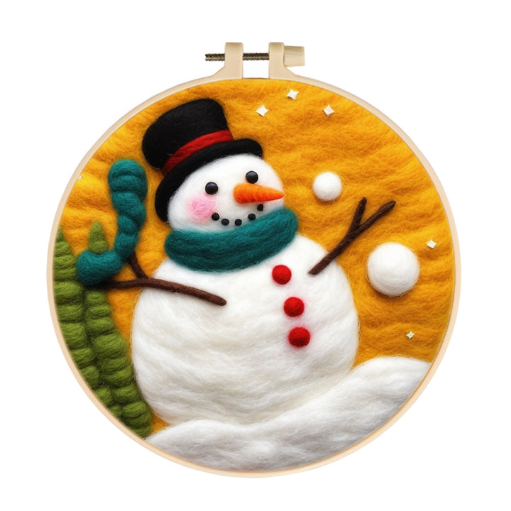 A Round, Plump Snowman Wool Needle Felting Painting kit