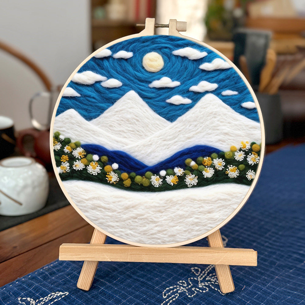 Clouds Drift Above Snowy Mountain Peaks Wool Needle Felting Painting Kit