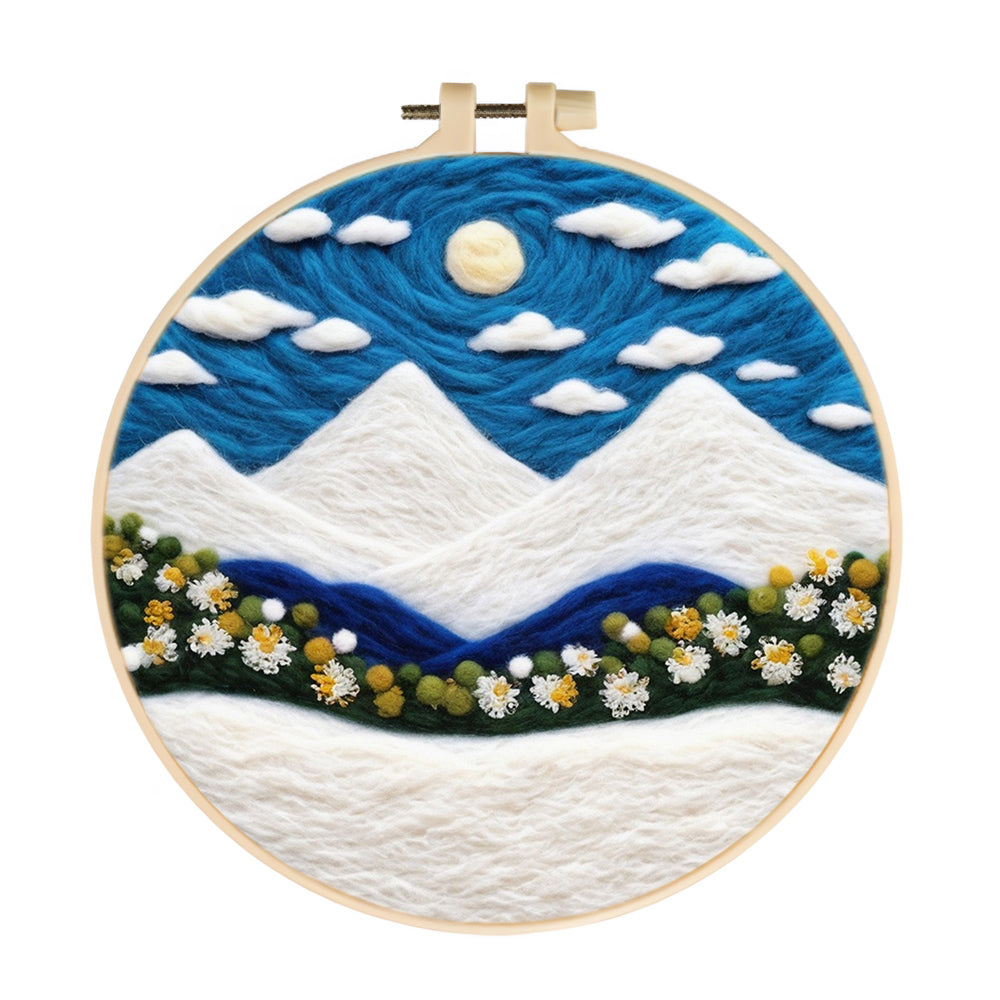 Clouds Drift Above Snowy Mountain Peaks Wool Needle Felting Painting Kit