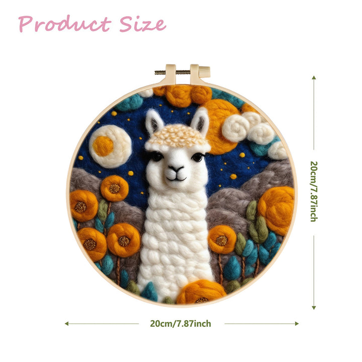 Llama Under Moonlit Sky with Flowers Wool Needle Felting Painting Kit
