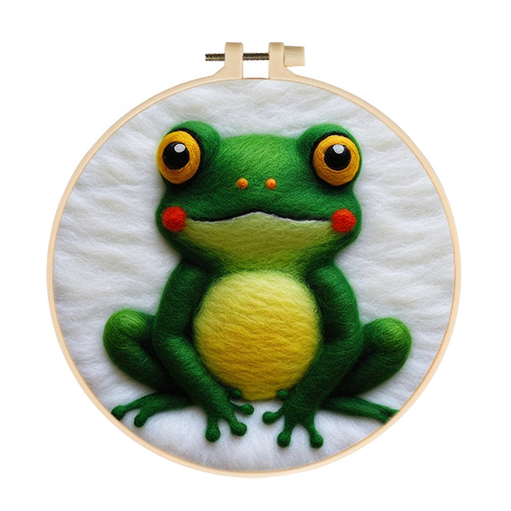 Frog Looks Up with Big Eyes Wool Needle Felting Painting Kit
