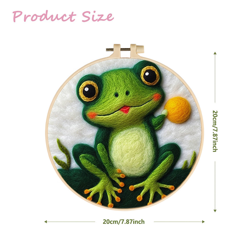 Cute Frog Grabs Yellow Ball Wool Needle Felting Painting Kit