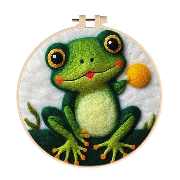 Cute Frog Grabs Yellow Ball Wool Needle Felting Painting Kit