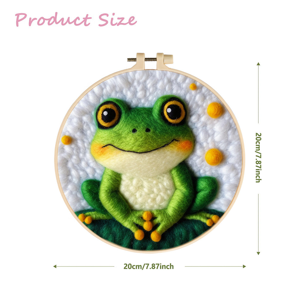 Frog Smiles Among Yellow Circles Wool Needle Felting Painting Kit