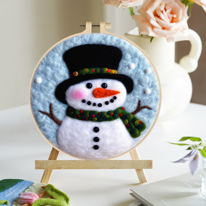 Snowman Wearing a Christmas Scarf Wool Needle Felting Painting Kit