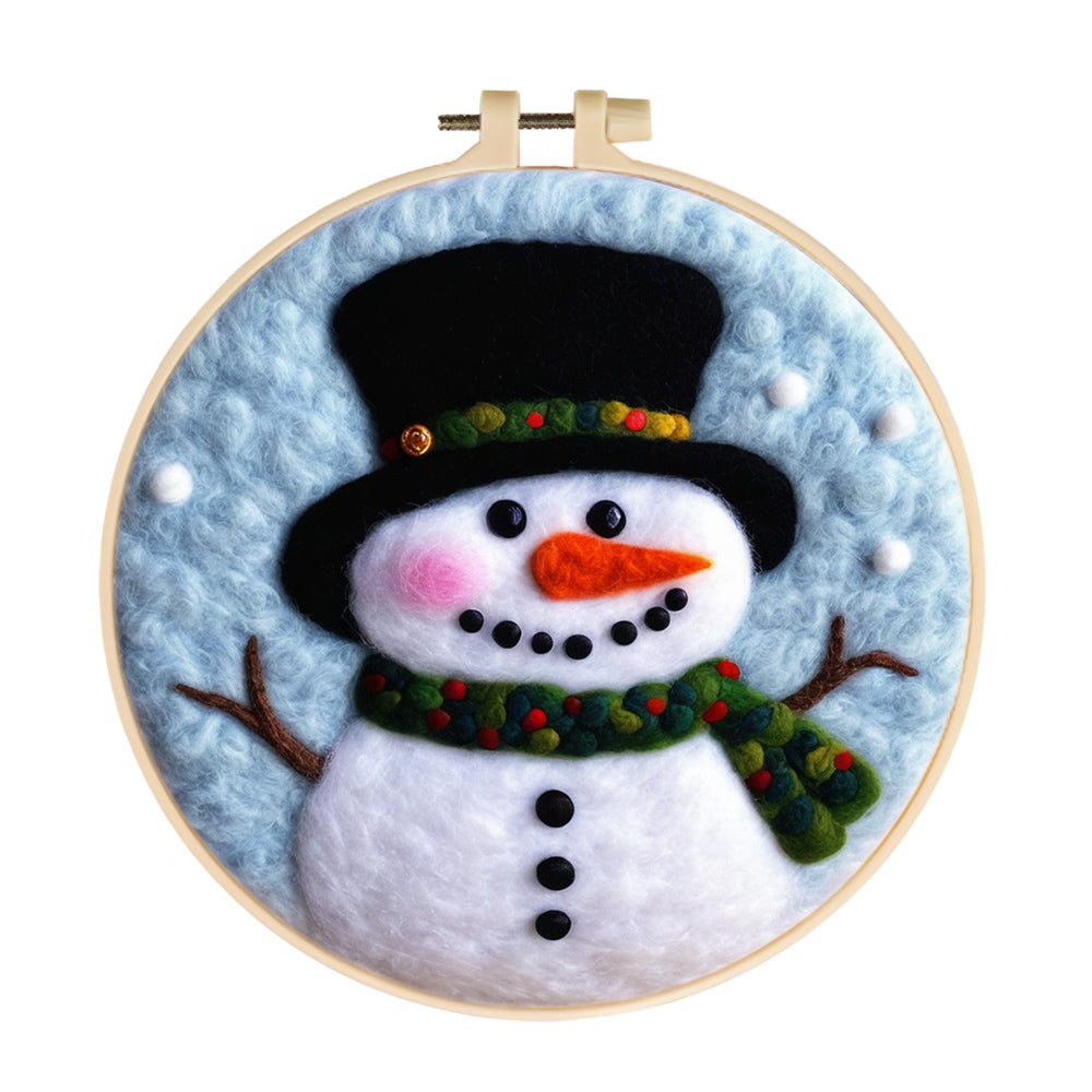 Snowman Wearing a Christmas Scarf Wool Needle Felting Painting Kit