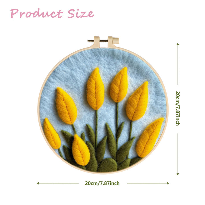 Golden Blooms Stand Among Green Leaves Wool Needle Felting Painting Kit