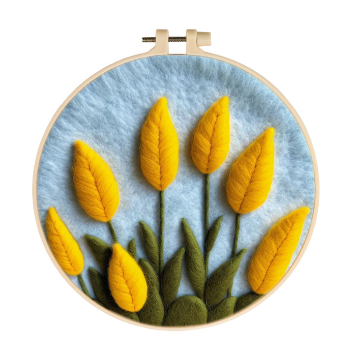 Golden Blooms Stand Among Green Leaves Wool Needle Felting Painting Kit
