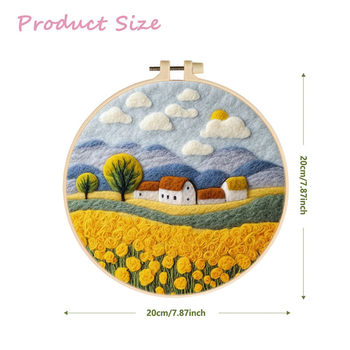Houses Surrounded by Yellow Flowers Wool Needle Felting Painting Kit