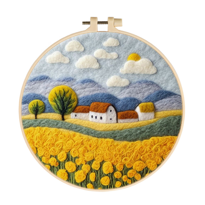 Houses Surrounded by Yellow Flowers Wool Needle Felting Painting Kit