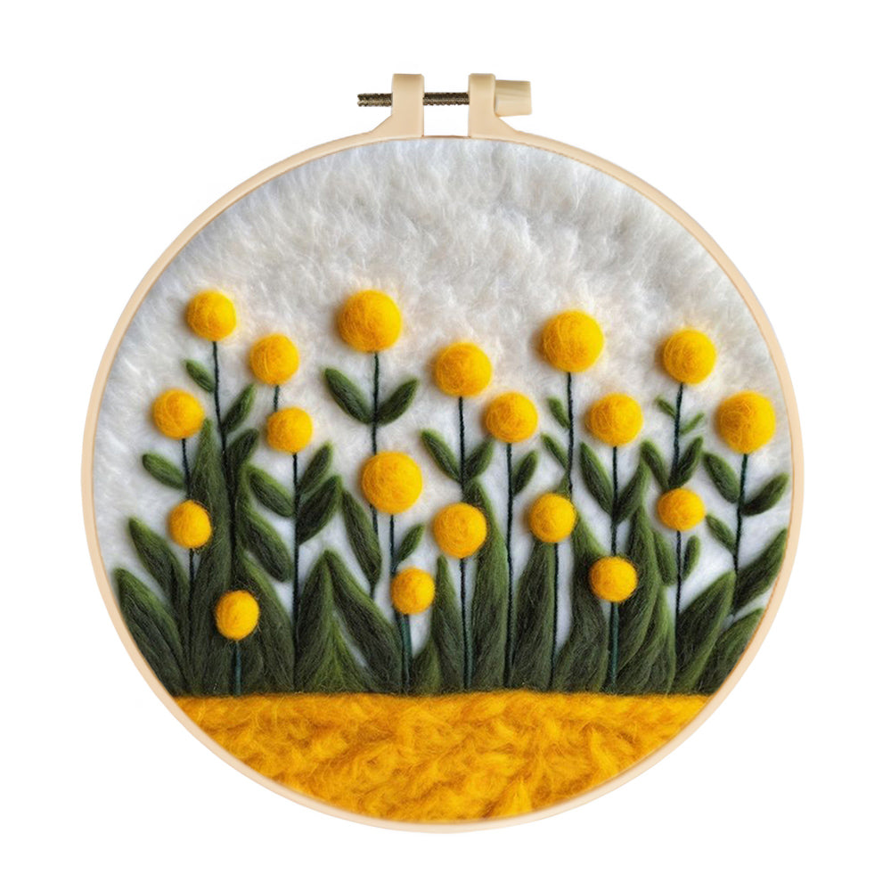 Yellow Flowers Fill the Landscape Wool Needle Felting Painting Kit