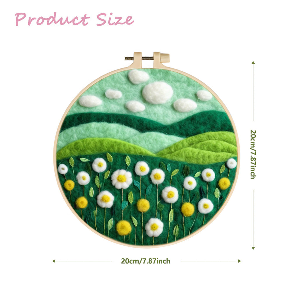 Clouds Drift Above Green Rolling Hills Wool Needle Felting Painting Kit