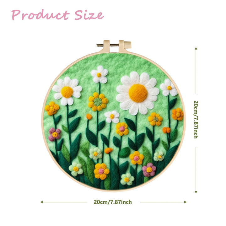 Daisies and Flowers Blossom in Green Wool Needle Felting Painting Kit