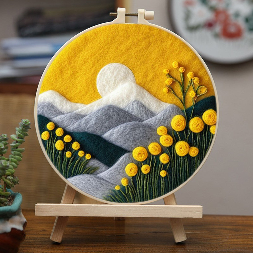 Tulips and Mountains under the Golden Sunlight Wool Needle Felting Painting Kit
