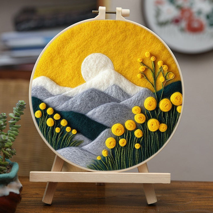 Tulips and Mountains under the Golden Sunlight Wool Needle Felting Painting Kit