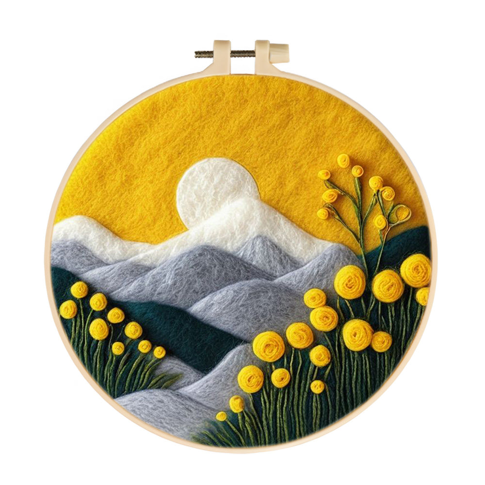 Tulips and Mountains under the Golden Sunlight Wool Needle Felting Painting Kit
