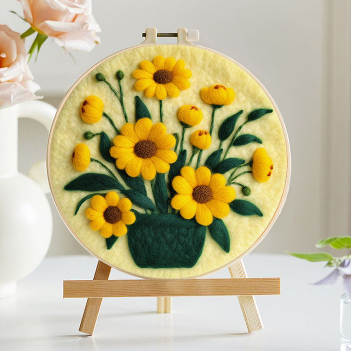 A Pot of Yellow Plowers Wool Needle Felting Painting Kit