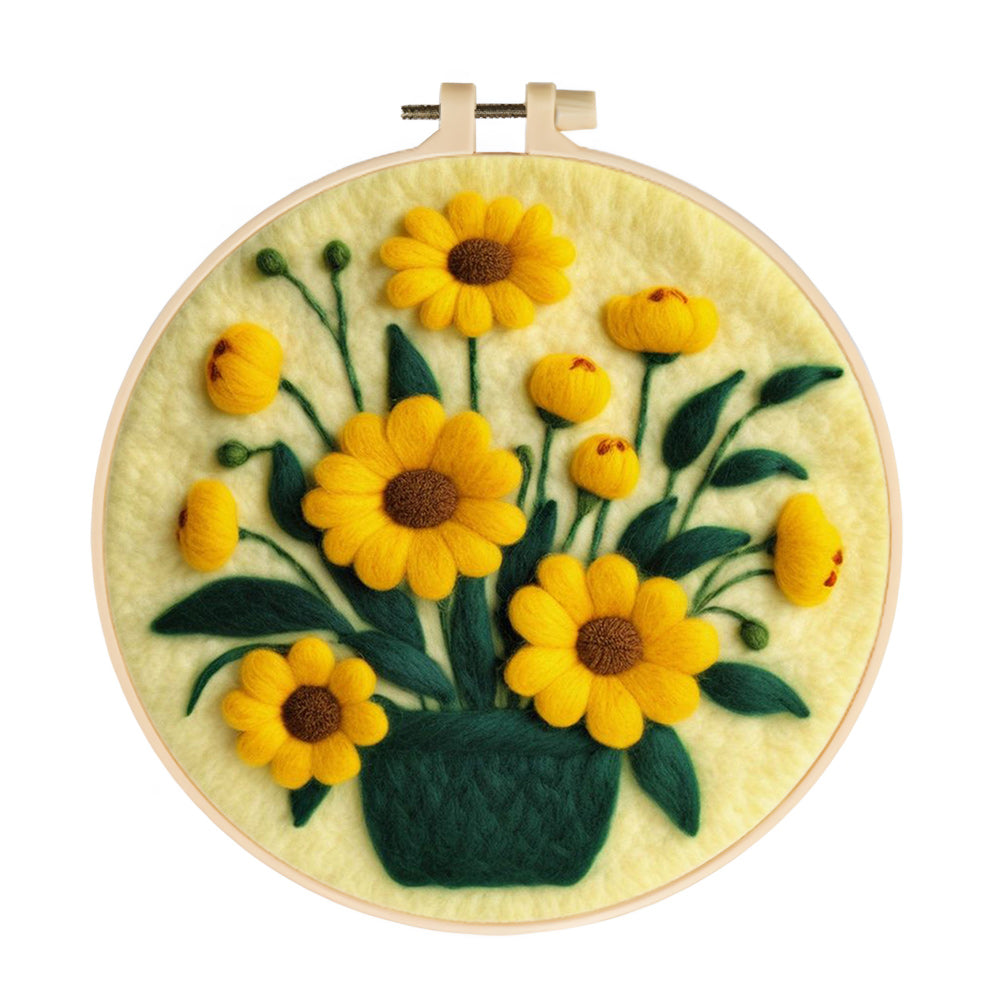 A Pot of Yellow Plowers Wool Needle Felting Painting Kit