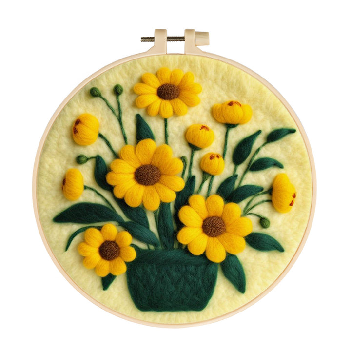 A Pot of Yellow Plowers Wool Needle Felting Painting Kit