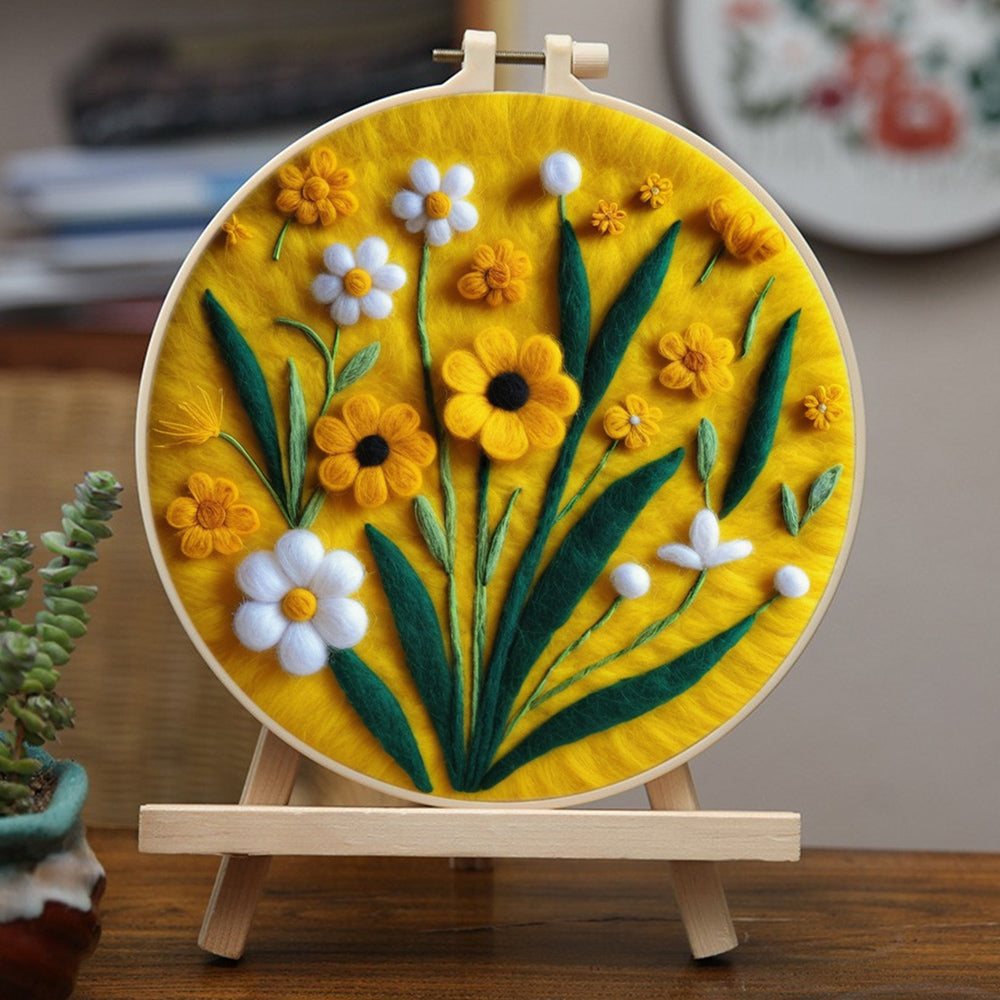 Yellow and White Daisies Wool Needle Felting Painting Kit