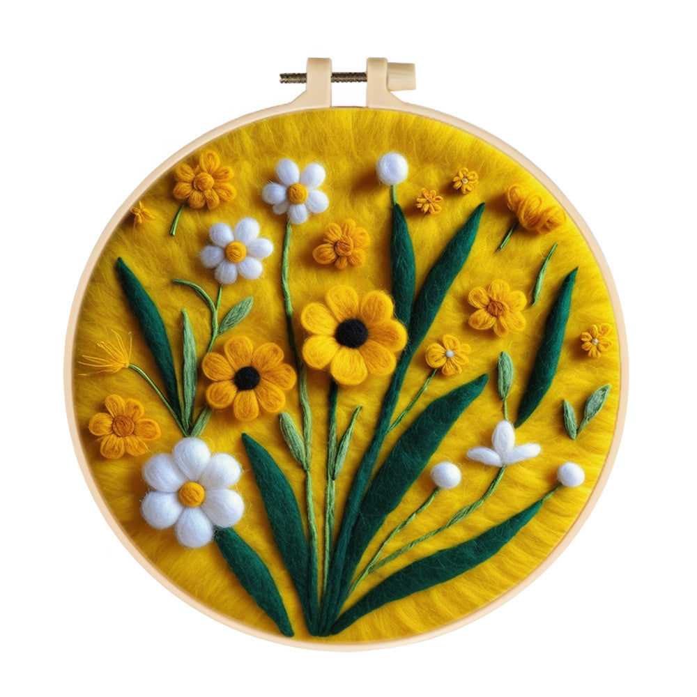 Yellow and White Daisies Wool Needle Felting Painting Kit