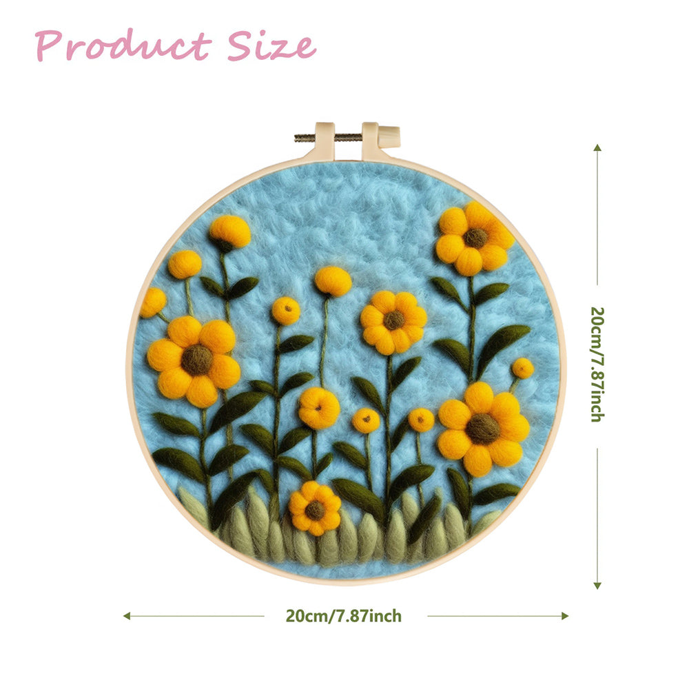 Bright Yellow Flowers Amidst Green Leaves Wool Needle Felting Painting Kit