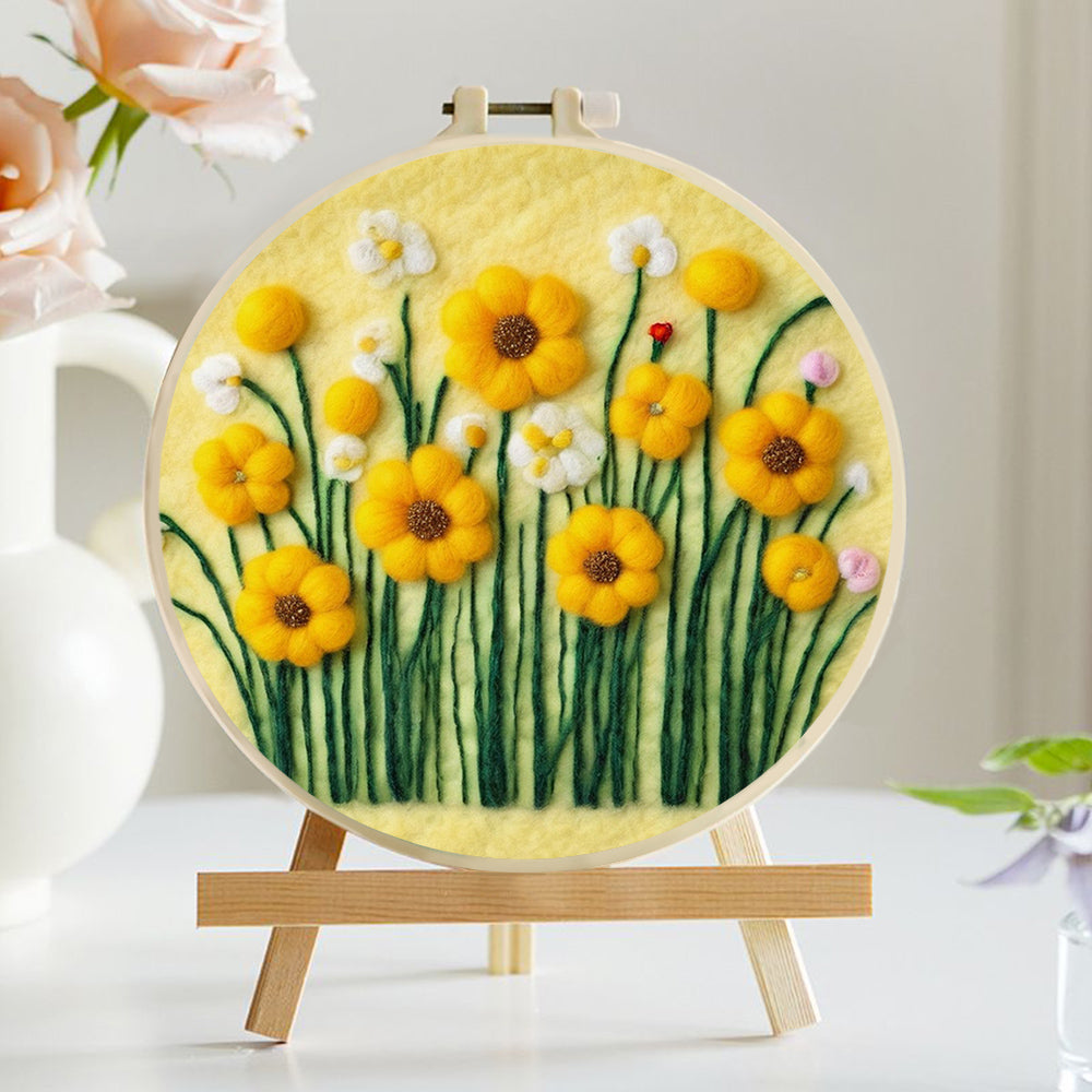 Vibrant Yellow Flowers with White Accents Wool Needle Felting Painting Kit