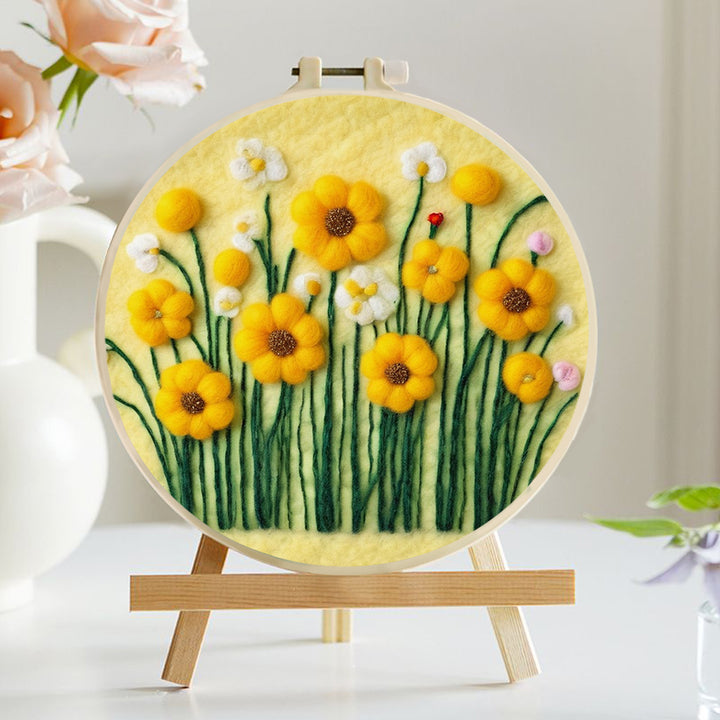 Vibrant Yellow Flowers with White Accents Wool Needle Felting Painting Kit