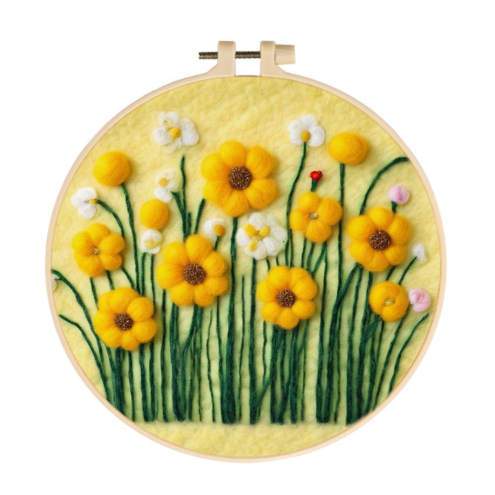 Vibrant Yellow Flowers with White Accents Wool Needle Felting Painting Kit