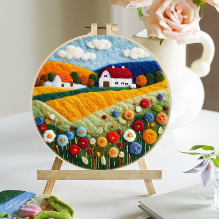 Autumn Fields and House Wool Needle Felting Painting Kit