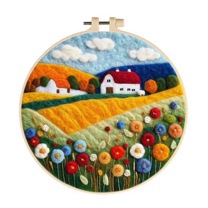Autumn Fields and House Wool Needle Felting Painting Kit
