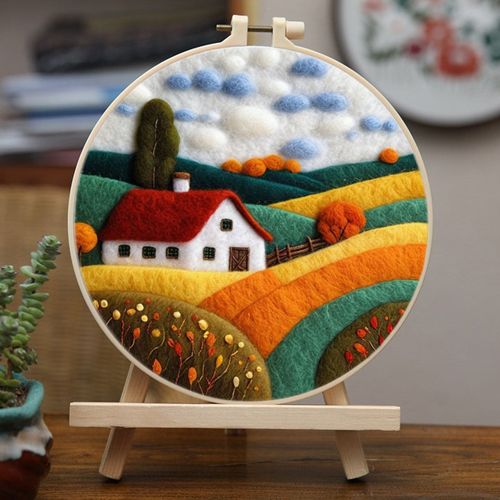 House on the Colorful Hillside Wool Needle Felting Painting Kit