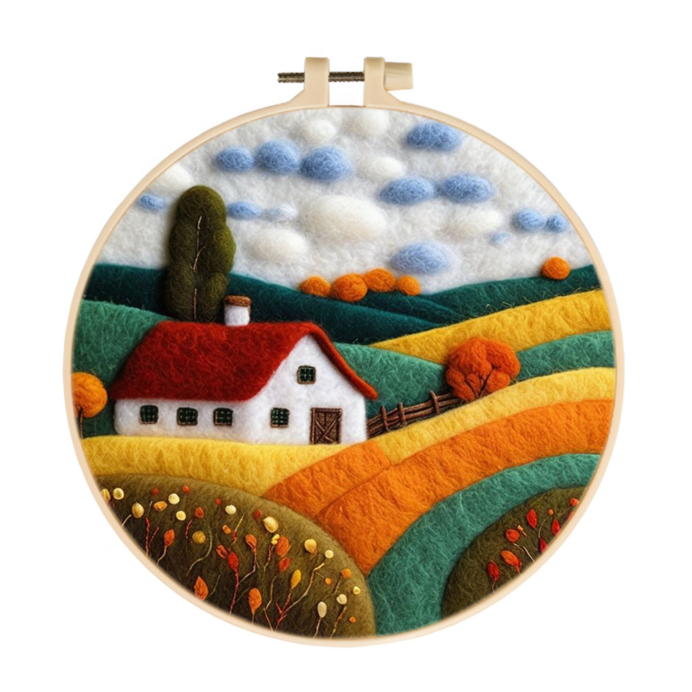 House on the Colorful Hillside Wool Needle Felting Painting Kit