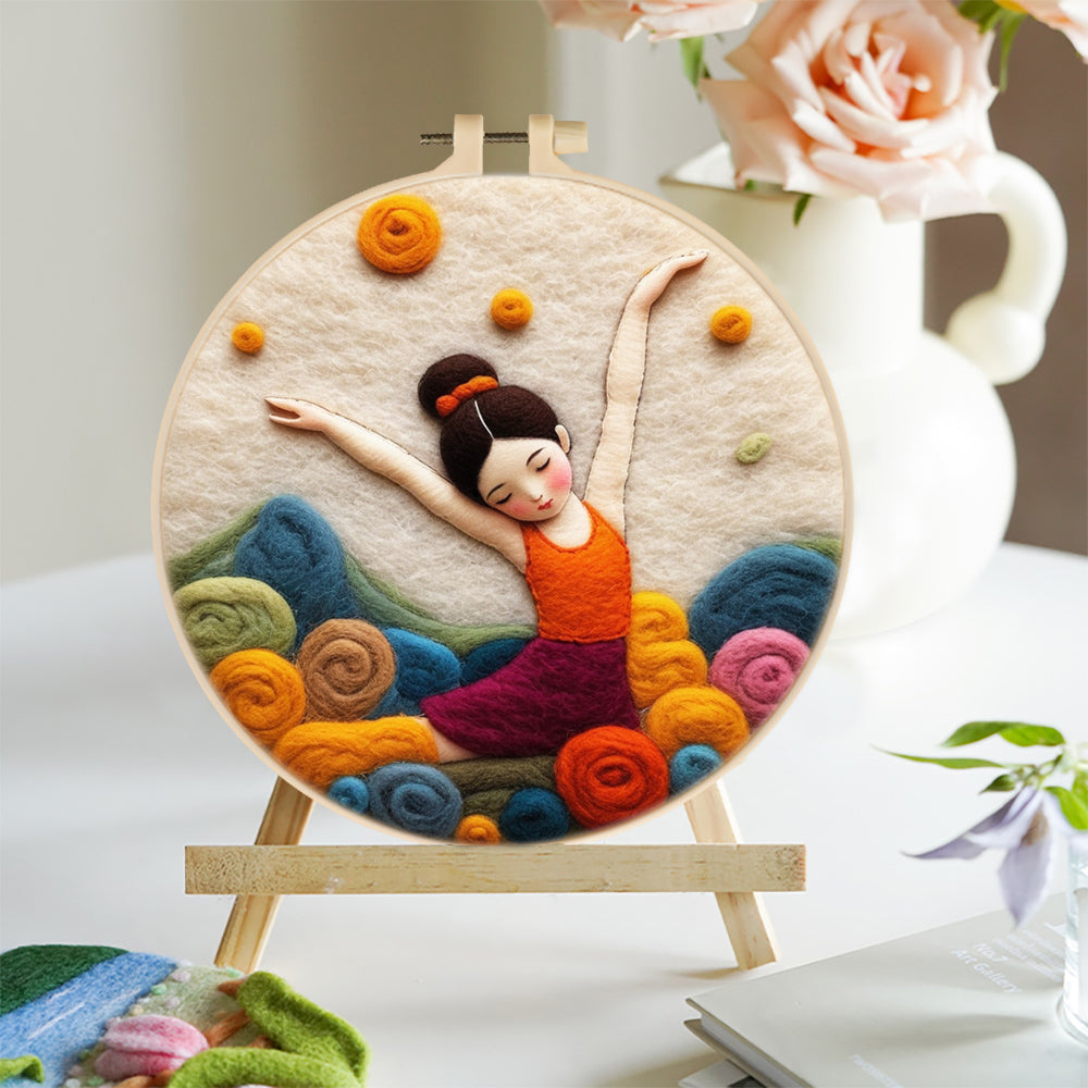 Girl Dancing among the Flowers Wool Needle Felting Painting Kit