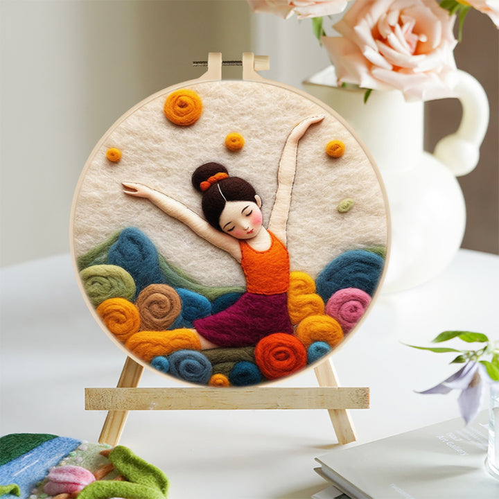 Girl Dancing among the Flowers Wool Needle Felting Painting Kit