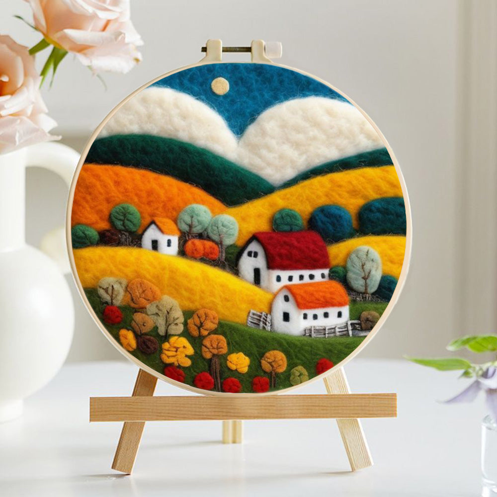 Village on the Colorful Hillside Wool Needle Felting Painting Kit