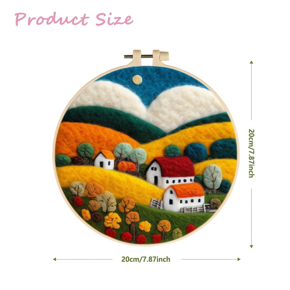 Village on the Colorful Hillside Wool Needle Felting Painting Kit