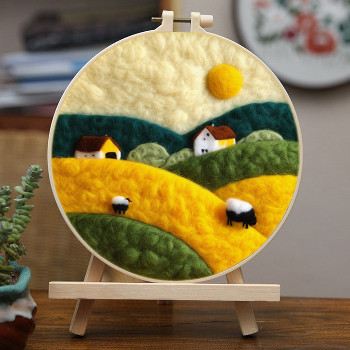 Sheep on the Hillside Wool Needle Felting Painting Kit