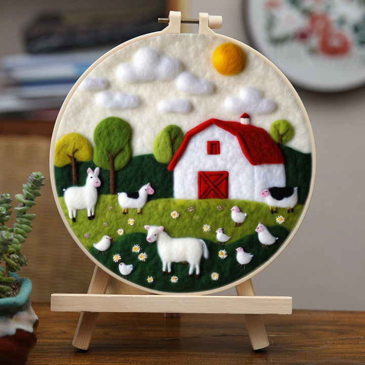 Farm Animals on the Grassland Wool Needle Felting Painting Kit